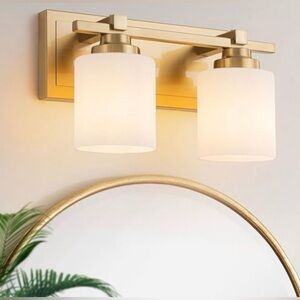 2 Light Modern Bathroom Light Fixture Over Mirror, Brass Finish Vanity Light